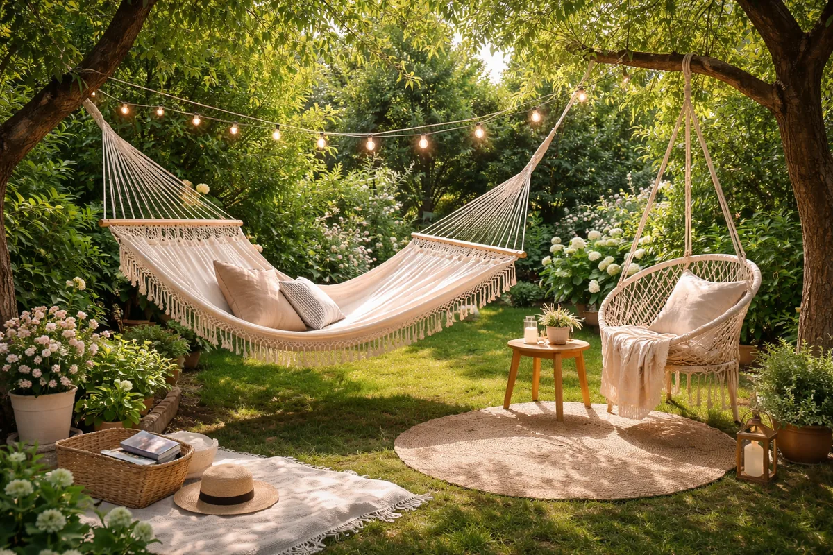 Comment créer un espace de détente dans son jardin avec des hamacs et fauteuils suspendus